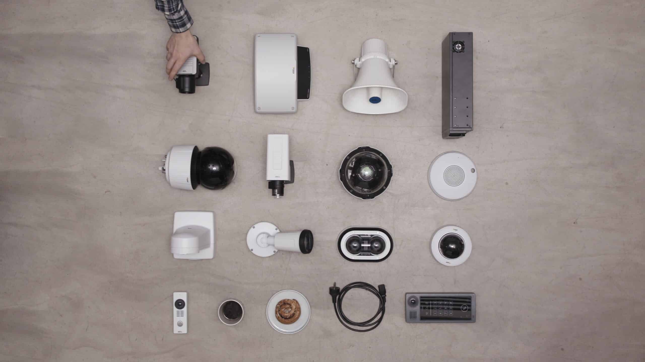 security devices arranged on a table