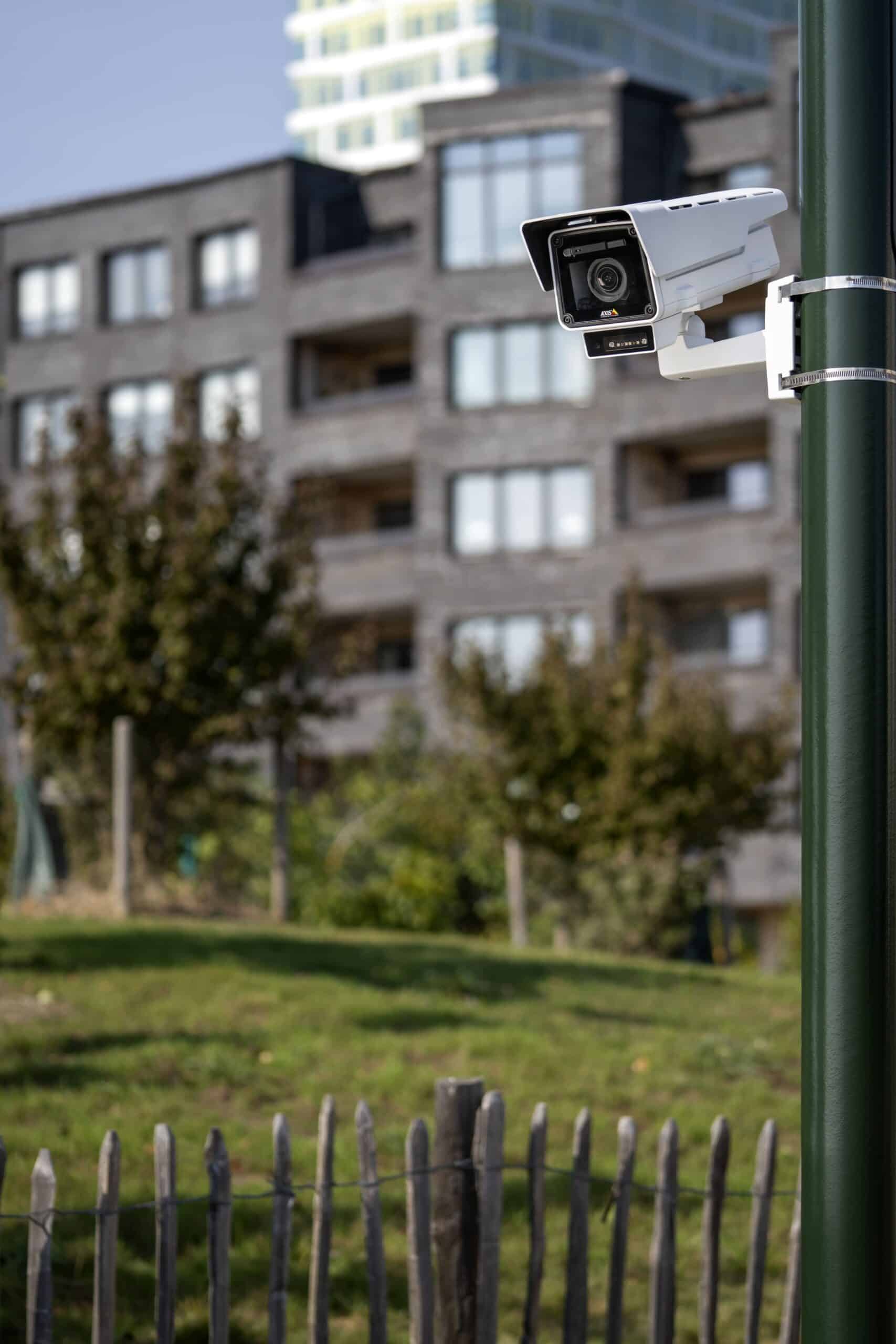 security camera facing an apartment building