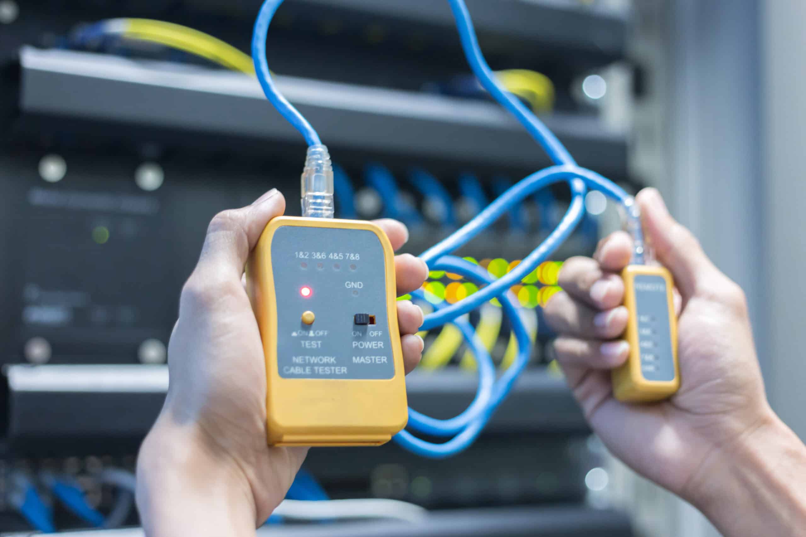 network cable tester in use