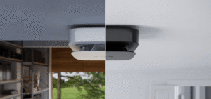 ```plaintext
ceiling-mounted smoke detector
```